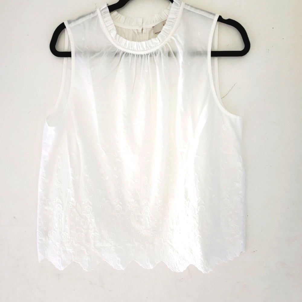 LOFT White Sleeveless Eyelet Scalloped Hem Blouse